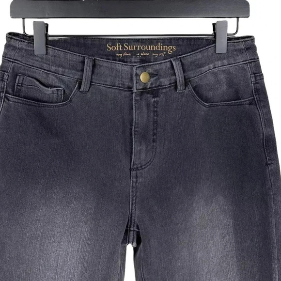 Soft Surroundings Boyfriend jeans Faded Black Assymmetrical raw hems size 14 - Picture 3 of 5